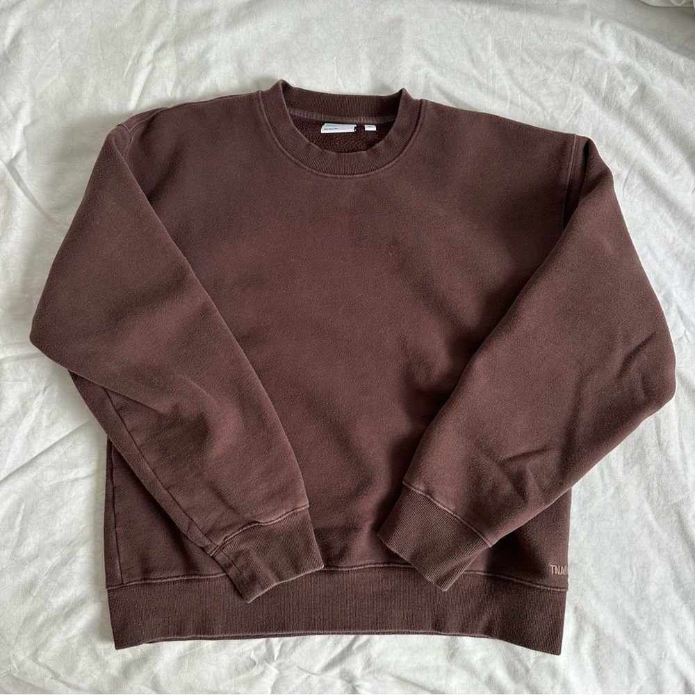 aritzia tna rich mocha brown cozy fleece perfect fit sweatshirt